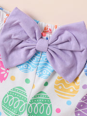 Baby set with Easter egg print and lavender bow detail.