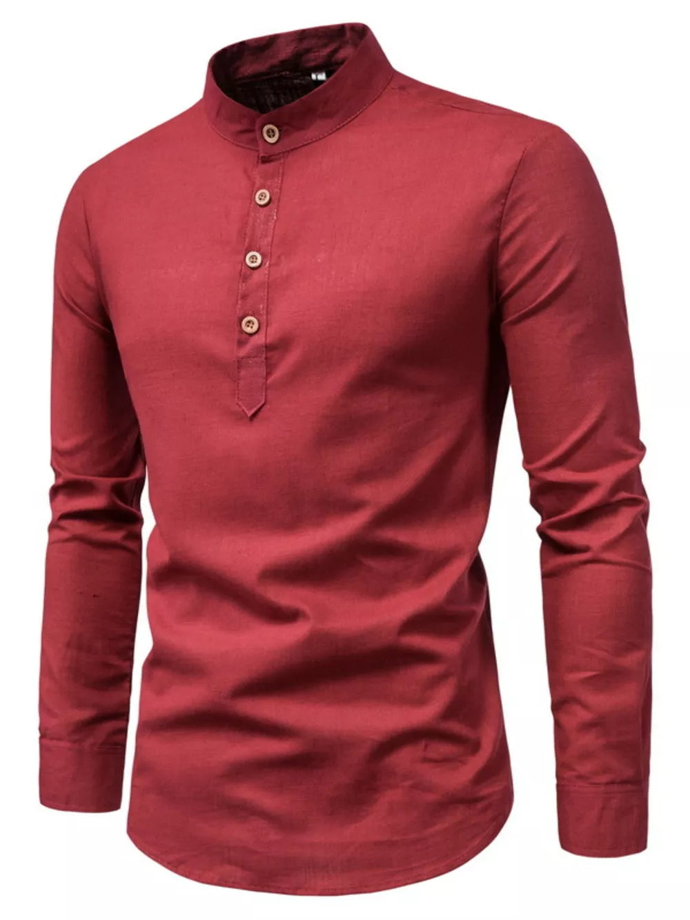 Men's Plus Size Casual Mandarin Collar Shirt in Coffee, back view