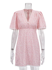 Charming Puff Sleeve Mini Dress With Lace