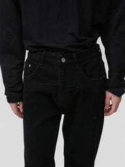 Panelled flare jeans in dark wash denim with pocket detail and button fly.