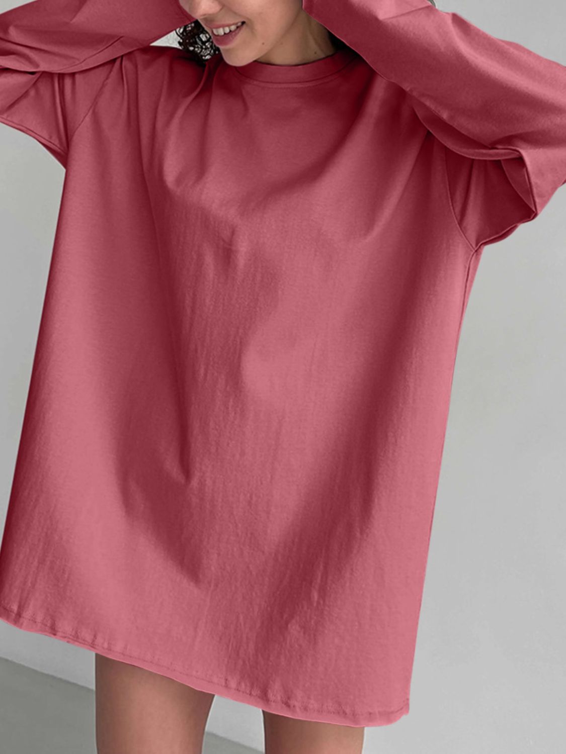 Oversized cotton jersey top in Deep Rose with a relaxed fit and crew neck.