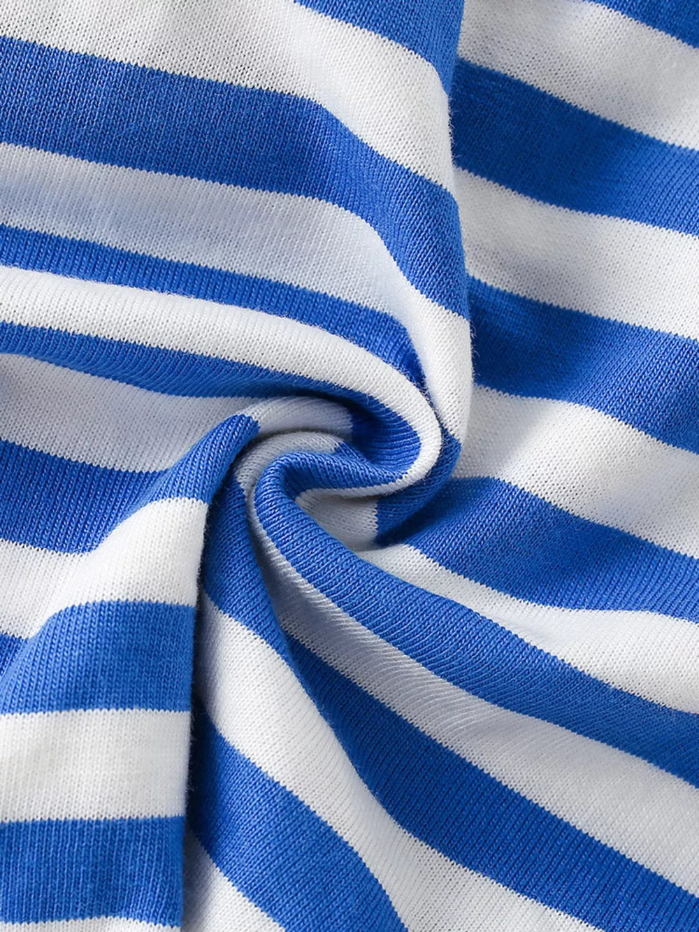 Children's blue and white striped short sleeve tee with soft knit fabric detail.