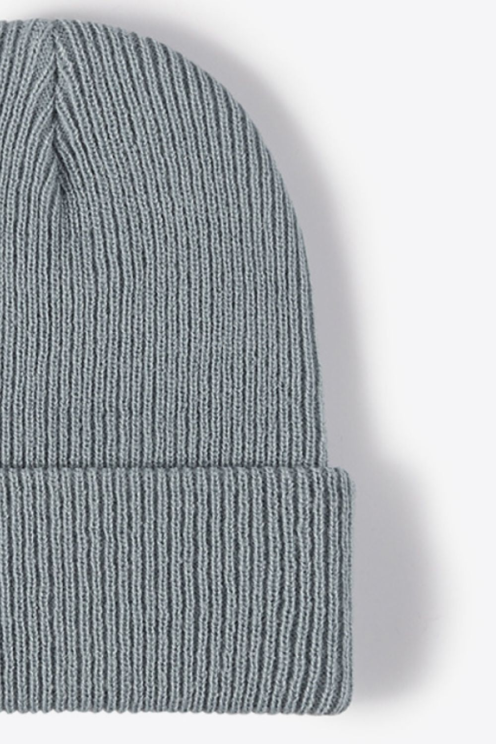 Ribbed knit beanie in steel, acrylic, with a cuffed hem.