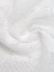 White floral lace ruched tube top with a sheer, textured fabric detail.