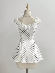 Polka Dot Lace Trim Mini Dress, back view