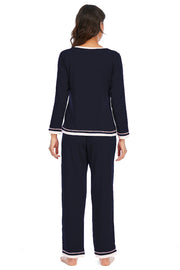 Dark Navy V-Chic Lounge Duo Pajama set with white trim on neckline and cuffs.