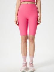 Ribbed contour cycling shorts in strawberry pink with a high waist.