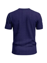 Navy blue men's crew neck t-shirt with subtle grid pattern