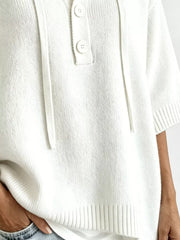 Striped Hooded Sweater With Button Detail