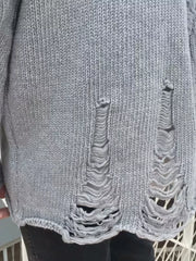 Men's Distressed Round Neck Sweater in Black, fabric detail