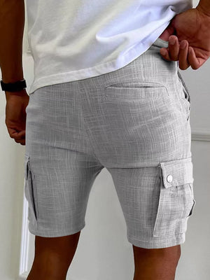 Men's Full Size Drawstring Casual Cargo Shorts in Light Gray, product detail