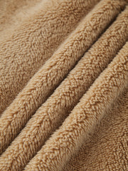 Khaki teddy shacket fabric detail, plush and soft texture.