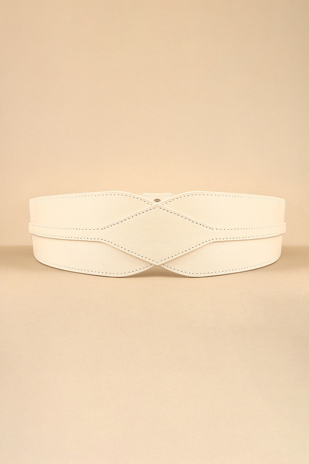 Ivory elastic belt with sculpted waist detail and crisscross front design