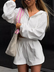 Long Sleeve Zip-up Hoodie And Shorts Set, side view