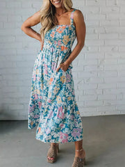 Floral Smocked Midi Dress With Ruffled Hem