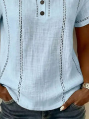 Button Detail Short Sleeve Blouse Plus Size in Gray, fabric detail