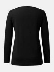 Black ribbed Henley scoop neck long sleeve top