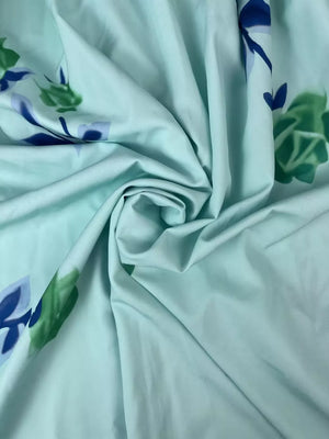 Mint blue floral print tube maxi dress fabric detail