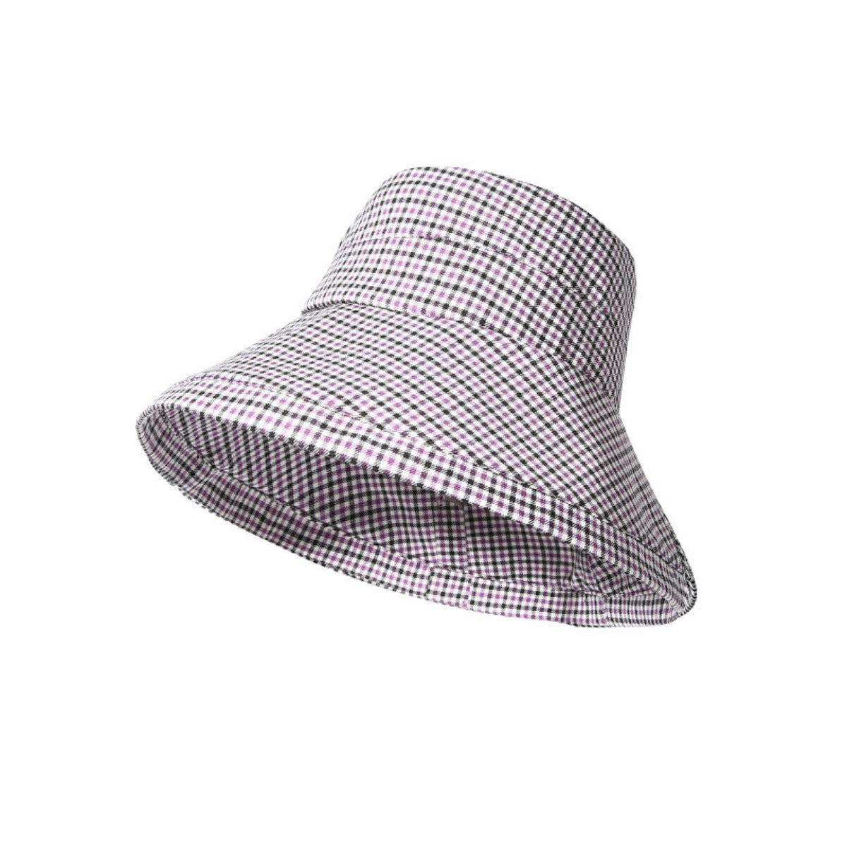 Gingham wide brim bucket hat in Style C, featuring a checkered pattern and a relaxed fit.