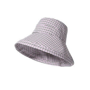 Gingham wide brim bucket hat in Style C, featuring a checkered pattern and a relaxed fit.