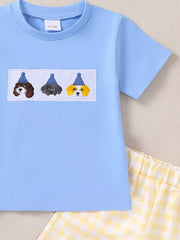 Children's Puppy Round Neck Tee And Shorts Set, model styling view