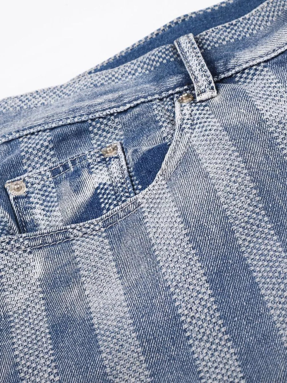 Men's Stripe Wide Leg Denim Capris in Blue, fabric detail