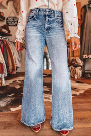 Distressed High-waisted Flare Jeans