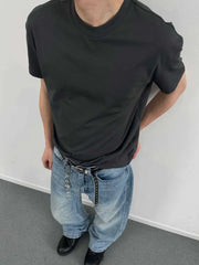 Men's dark gray crew neck t-shirt made of cotton.