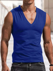 Men's Full Size V-neck Tank Top Plus Size in Royal Blue, back view