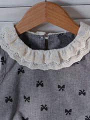 Children's Bow Print Lace Trimmed Top And Skirt Set, side view