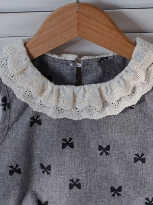 Children's Bow Print Lace Trimmed Top And Skirt Set, side view