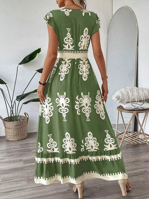 Ruffled Printed V-neck Maxi Dress in Dark Navy, view 11