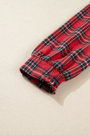 Christmas Plaid V Neck Tie Waist Midi Dress in Deep Red, view 13