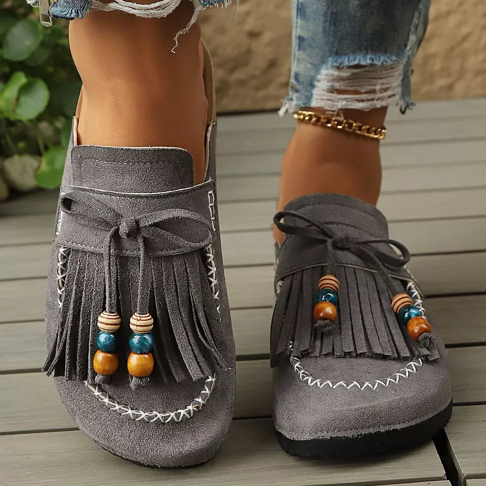 Tassel Round Toe Slip-ons, model styling view