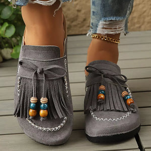 Tassel Round Toe Slip-ons, model styling view