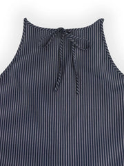 Blue striped sleeveless top with tie neck detail
