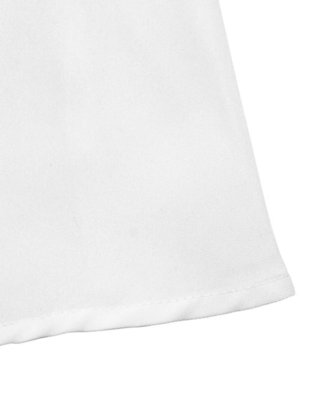 White midi shirt dress in polyester with a subtle texture and hem detail.