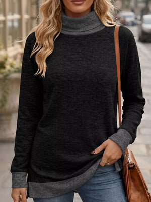 Moonlit Mauve turtleneck sweater with tunic-length and pullover