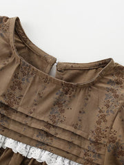Children's Vintage Floral Puff Sleeve Dress, close-up detail