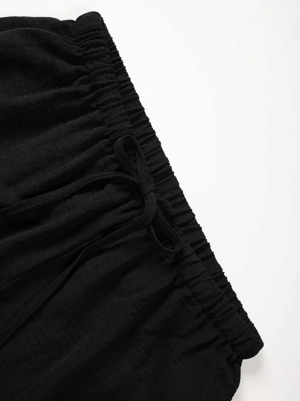 Black maternity pants with drawstring waist and wide legs