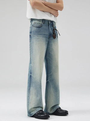 Men's Vintage Wash Flare Jeans Plus Size in Dark Gray, fit detail