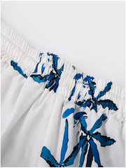 Men's Tropical Print Short Sleeve Shirt And Shorts Set in White, alternate angle