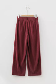 Elastic Waist Drawstring Corduroy Casual Pants in Burgundy, alternate angle