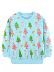Children's aqua crew neck sweatshirt with Santa and Christmas tree print