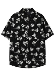Men's black oversized short sleeve shirt with white floral print