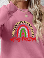 Blush Pink sweatshirt with rainbow graphic and Merry Christmas text