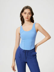 Light blue sculpted seam tank top with built-in support and scoop neckline.