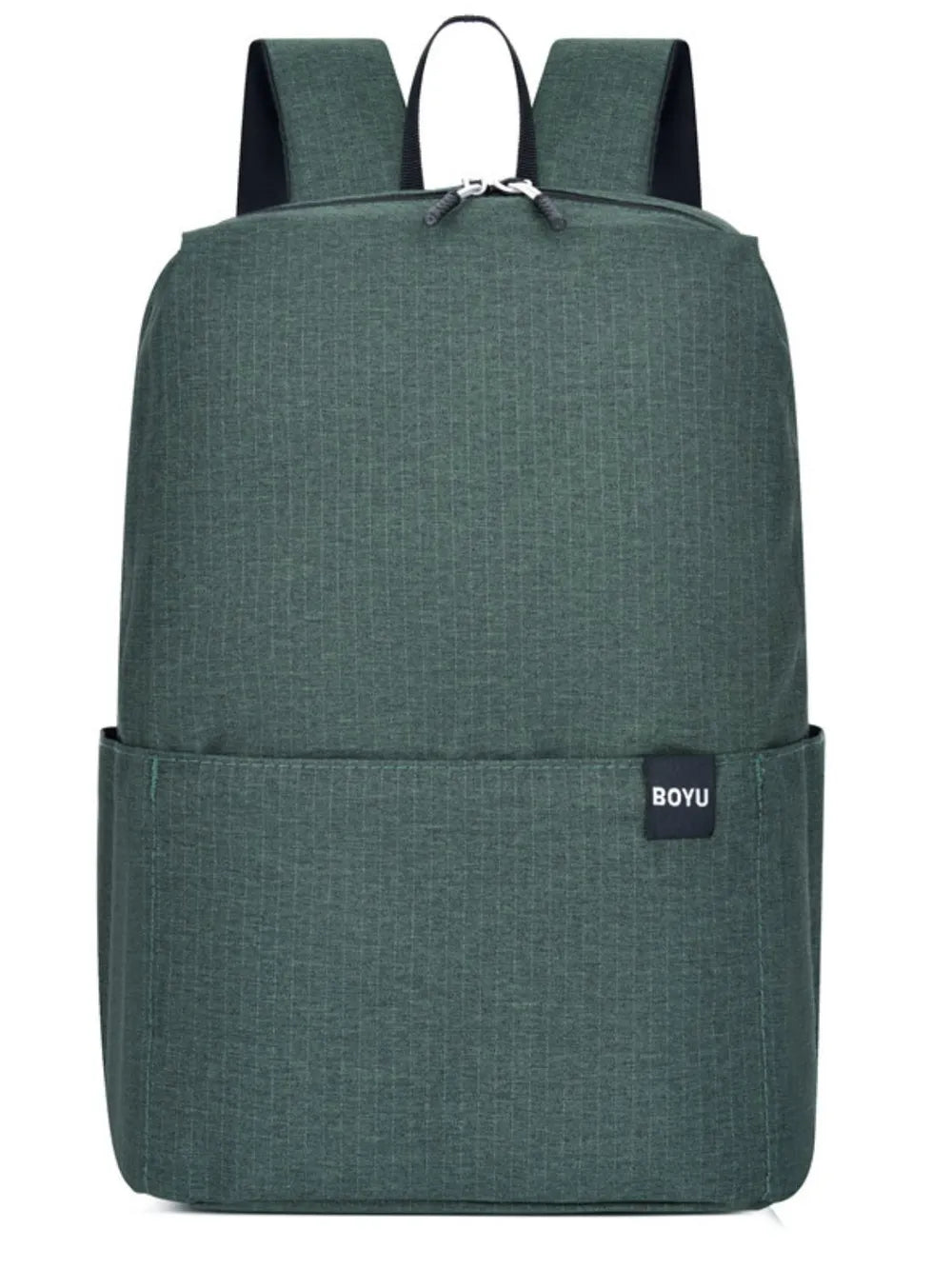 Textured Army Green backpack with minimalist design and side pockets.