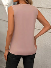 Sleeveless Dusty Pink tank top with diagonal seam detail, crew neck, and casual fit.