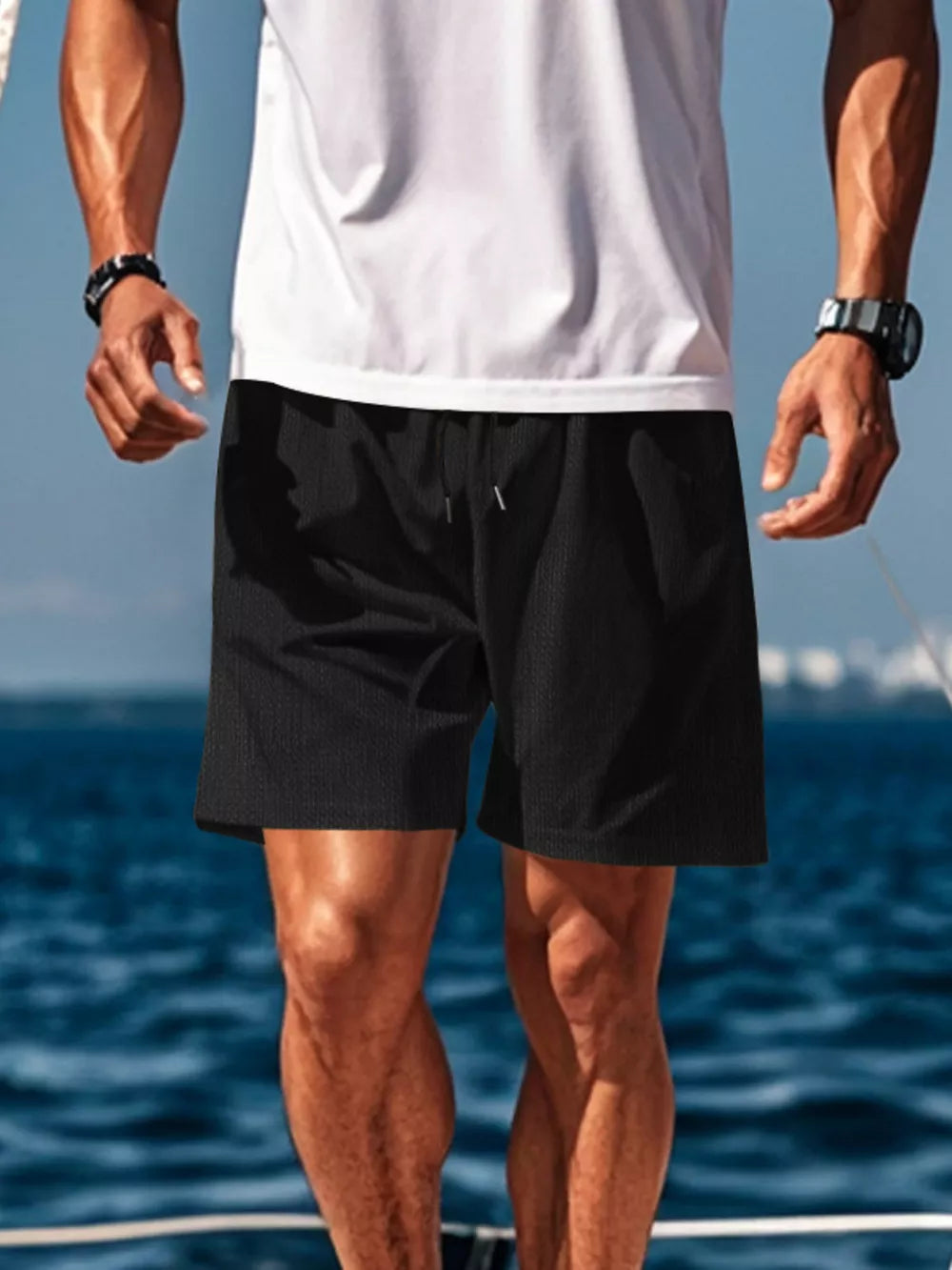Men's Drawstring Casual Shorts in White, product detail